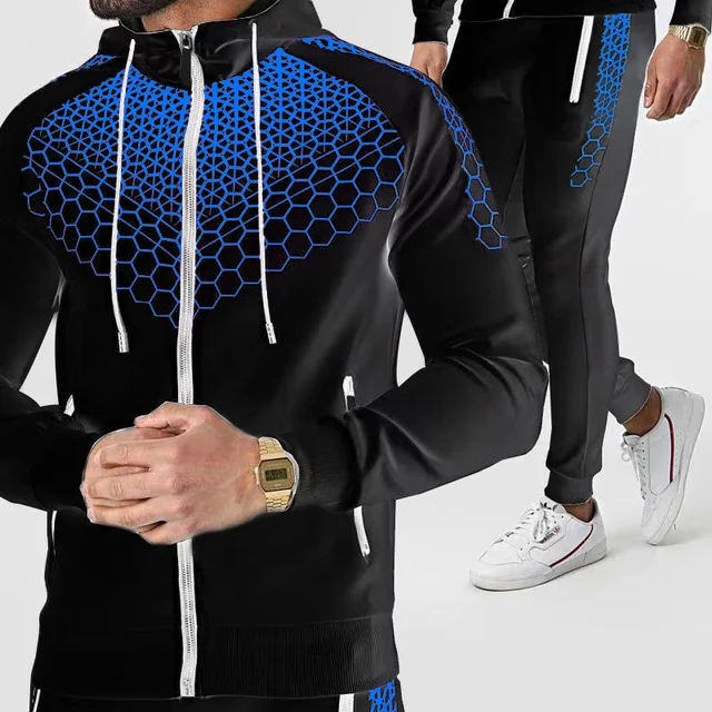 Tracksuits Men 2022 Polyester Hooded Outerwear Hoodie Set Zipper Jacket+Pants 2 Pieces Casual Fitness Gyms Male Sportswear Suit 3