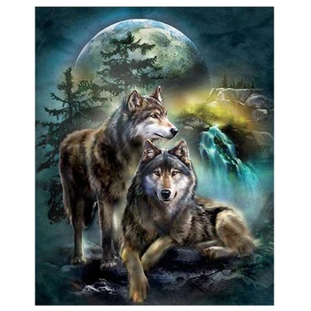

5D DIY Diamond Painting Two Wolves Diamond Embroidery Full Square Moasic Cross Stitch Kits Wall Home Decoration Gift
