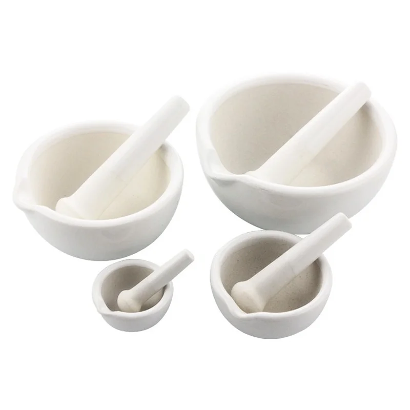 도자기 박격포 및 유 봉 60mm/80mm/100mm/130mm/160mm 혼합 연 삭 그릇 세트 화이트 실험실 키트 도구