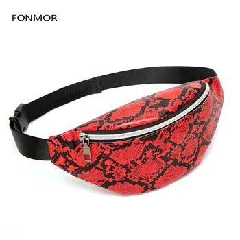

Women Waist Pack Serpentine Fanny Pack Pu Leather Chest Bag Female Fashion Snake Skin Belt Bag High Quality Female Purse