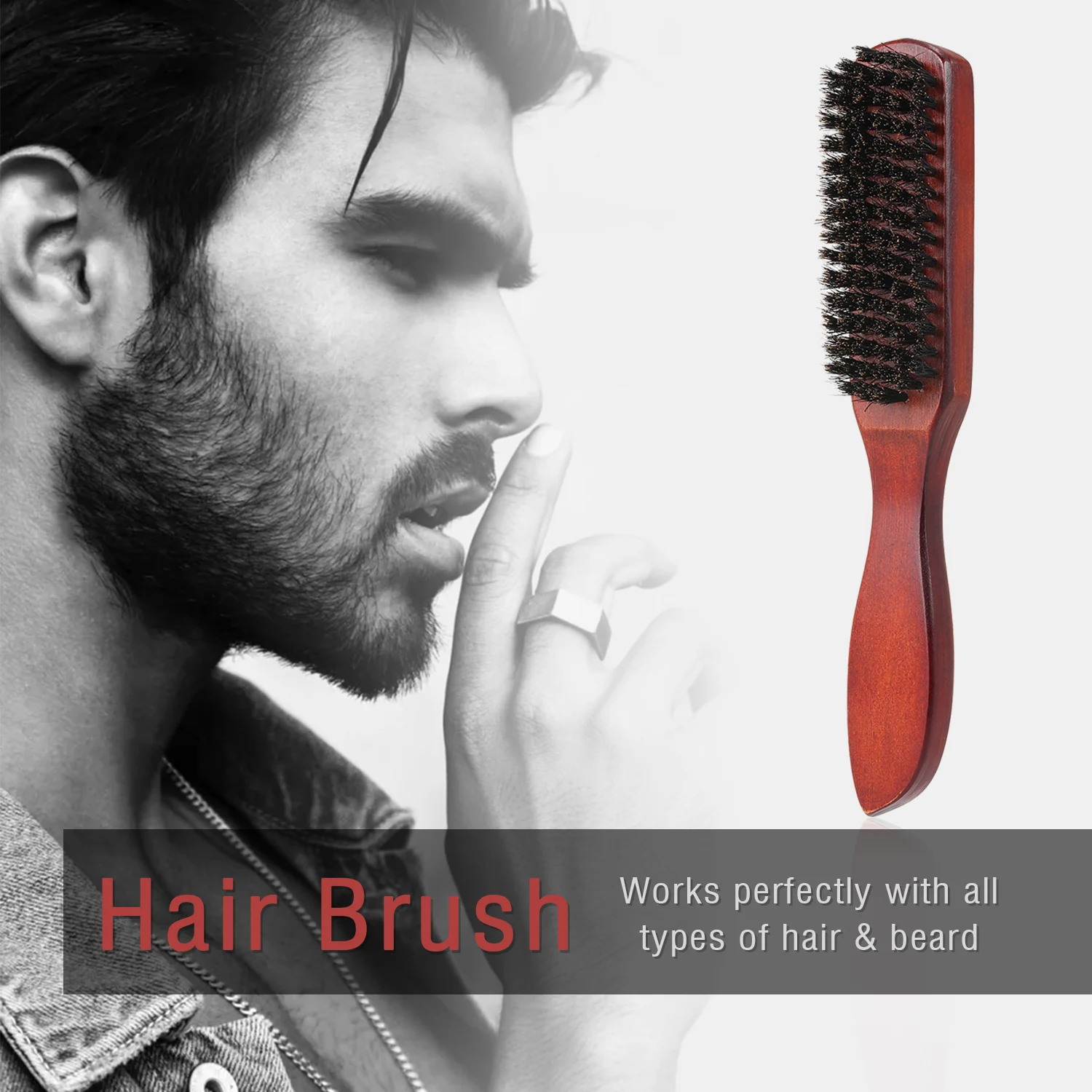 Щетка для волос с плотной щетиной, деревянная ручка, мужские щетки для бороды, щетка для бритья, расческа для волос на лице, мужской инструмент для сообщения