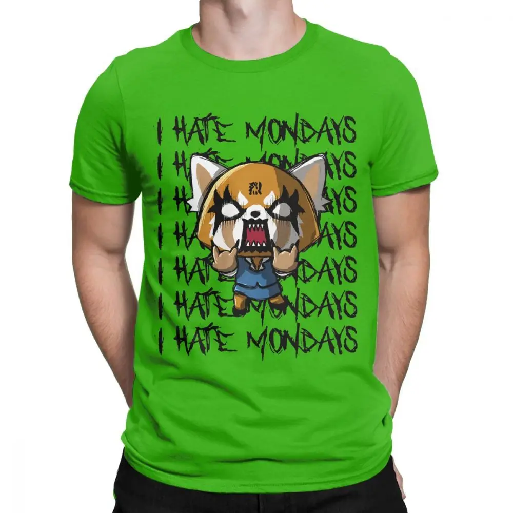 Мужская футболка Aggretsuko aggression Retsuko Camiseta I Hate Monday футболки из хлопка Одежда забавная фраза футболки с принтом - Цвет: Зеленый