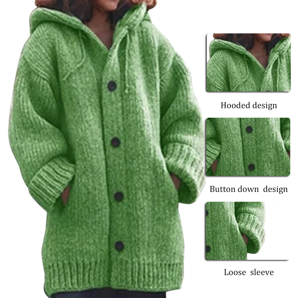 Осенний женский длинный кардиган, Однотонный свитер с капюшоном, длинное пальто, зимнее женское трикотажное пальто размера плюс 5XL, повседневная трикотажная одежда