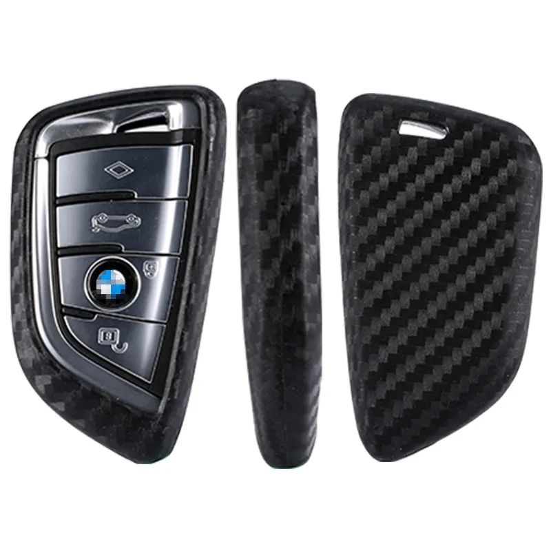 Углеродное волокно силиконовые ключи Fob чехол для BMW X1 X5 X6 X7 5 530i 535i 340i 550i M550i 7 серия