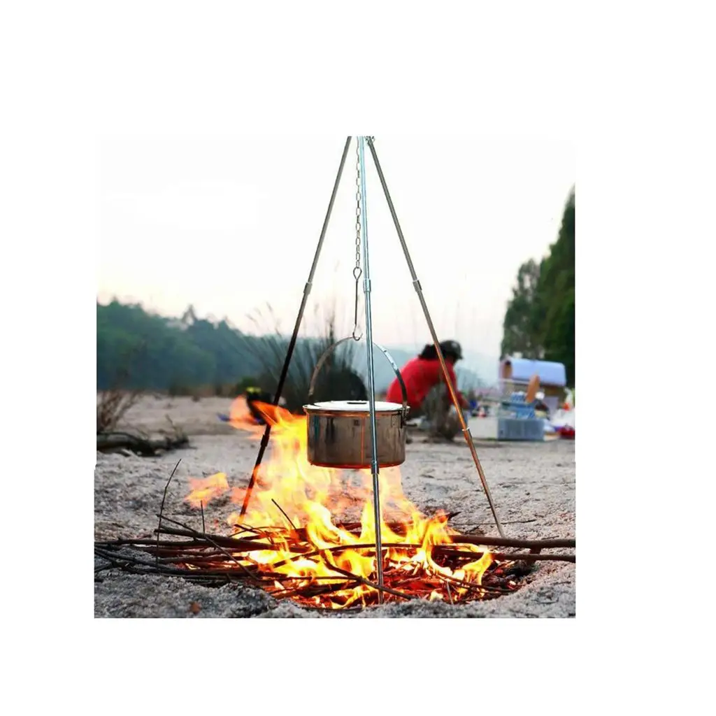 Portable Lightweight Camping Travel Backpacking Cooking Alloy Tripod Picnic Pot Fire Grill Oven Hanger Stand with Storage Bag