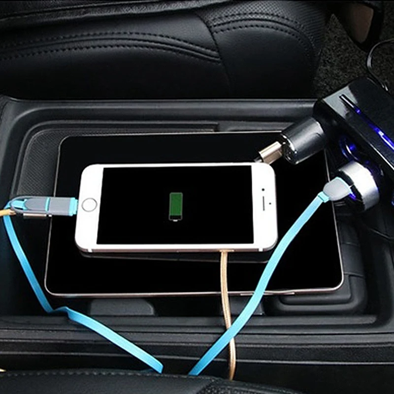 Автомобильный телефон 2 Usb интерфейс зарядное устройство разъем высокой мощности один для трех прикуривателя Черный