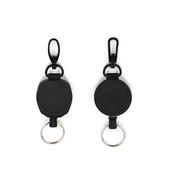 

Black Wire Rope Keychain Badge Reel Retractable Recoil Anti Lost Ski Pass ID Card Holder Key Ring Keyring Steel Cord
