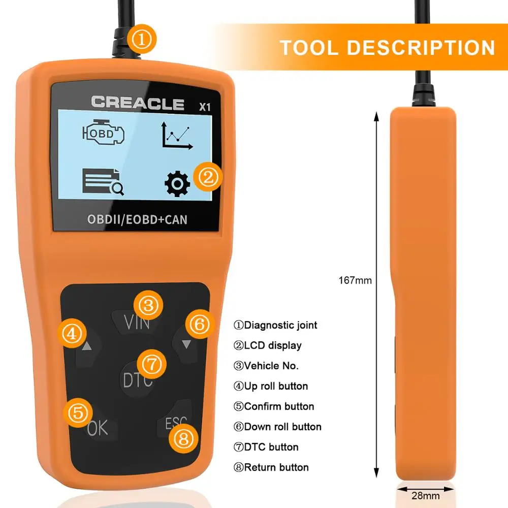 Считыватель кодов ошибок X1 считыватель диагностический инструмент OBDII/OBD