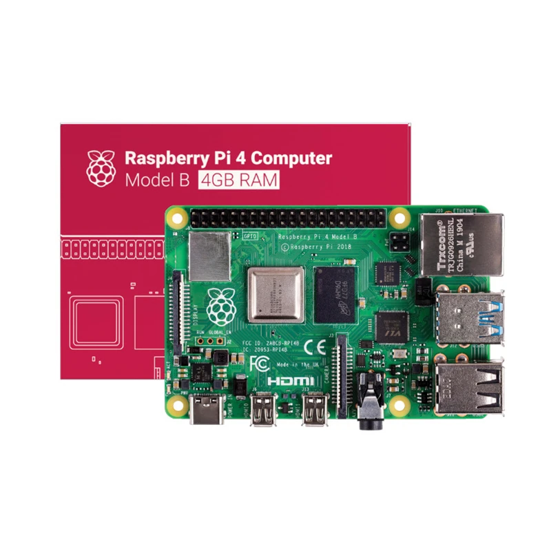  New Raspberry Pi 4 Model B 4GB RAM with Official Raspberry Pi case 32Gb Card Heatsinks 4K HDMI Cabl