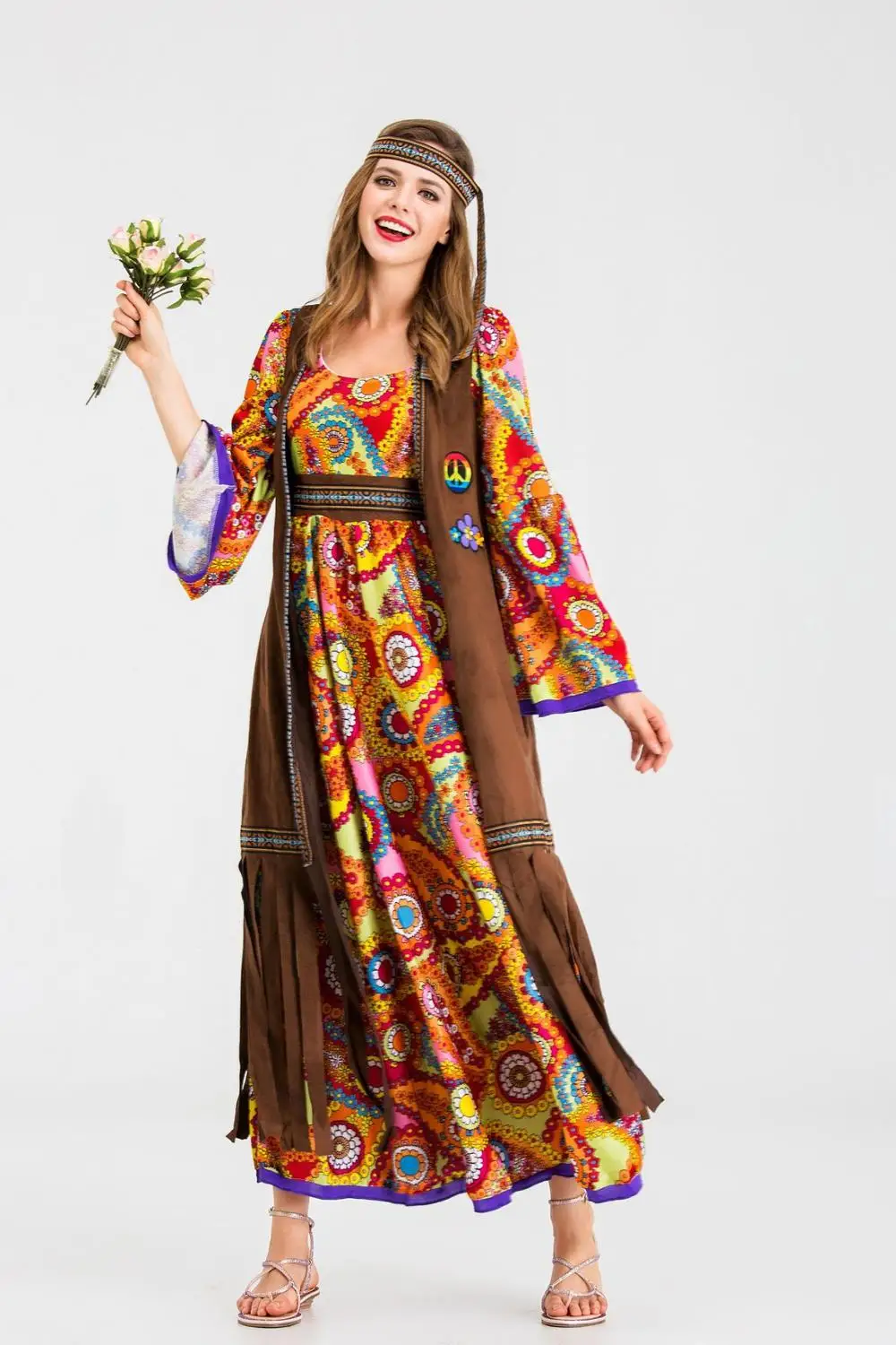 Золотой 2XL, Ретро стиль, 60 s, 70 s, хиппи, косплей, карнавал, Хэллоуин, костюм для женщин, маскарадный костюм, вечерние, с бахромой, для родного ночного клуба - Цвет: Золотой