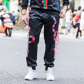 

Street hip-hop plus size trousers increase casual sports pants men loose fat guy printed sweat pants