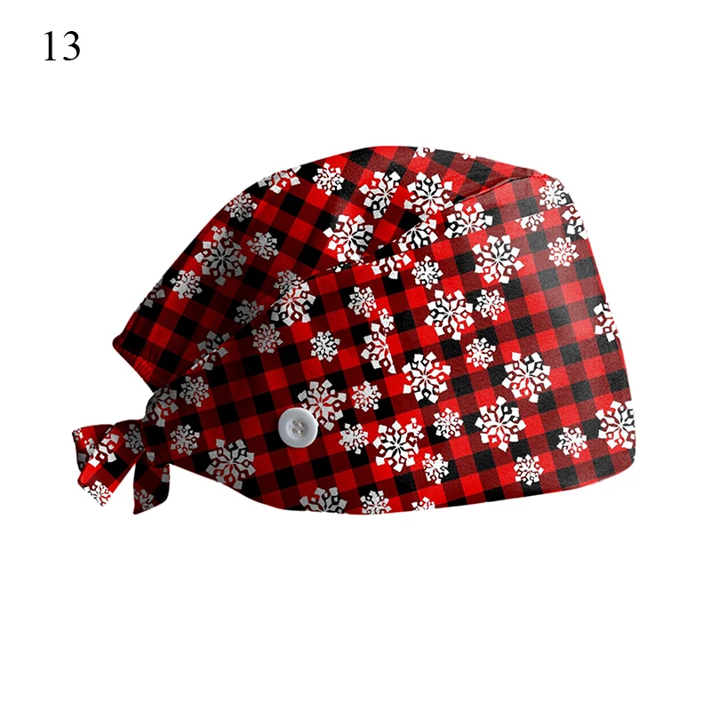 Christmas Snowflake Print Adjustable Fashion Print Scrub Hat Dust-Proof Cap Cotton Nurse Cap Bandage Men Women Surgical Hat Cap true religion skully hat