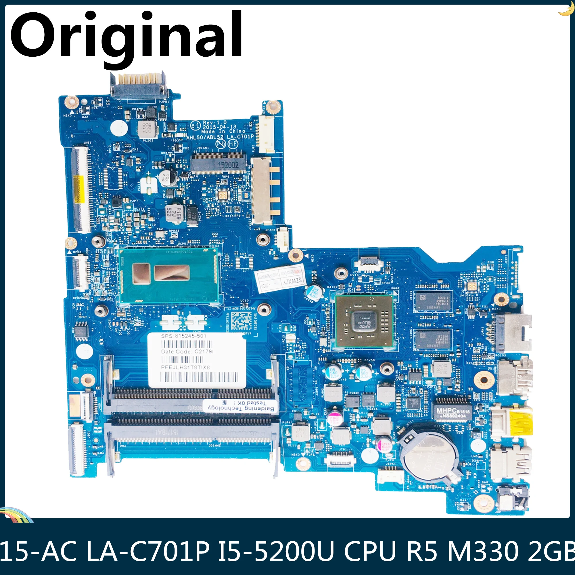 СОП 815245-501 815245-001 для ноутбука HP Pavilion 15-AC Материнская плата I5-5200u Процессор R5 M330 2 Гб