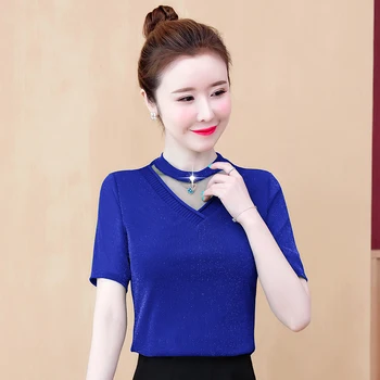 

COIGARSAM Plus Size Short Sleeve blouse women New Summer Lace Mesh blusas womens tops and blouses Red Green Blue Black 857