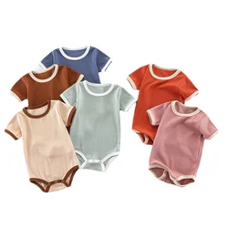 Barboteuse en coton pour nouveau né, vêtement une pièce, couleur unie, pour garçon et fille, body d'été, nouvelle collection 2022 