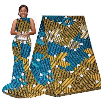 

Ankara African Polyester Wax Prints Fabric with Stones Coffee Blue Real Wax High Quality 6 yards African Fabric for Party Dress