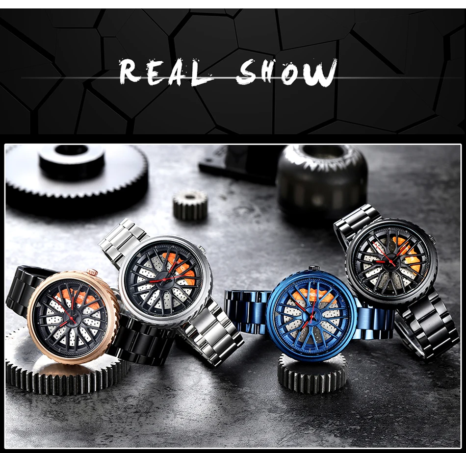 Men Top Quartz WristWatch Stainless Car Wheel Rim Hub Watches Men Waterproof Sport Watch For Custom Design Relogio Masculino