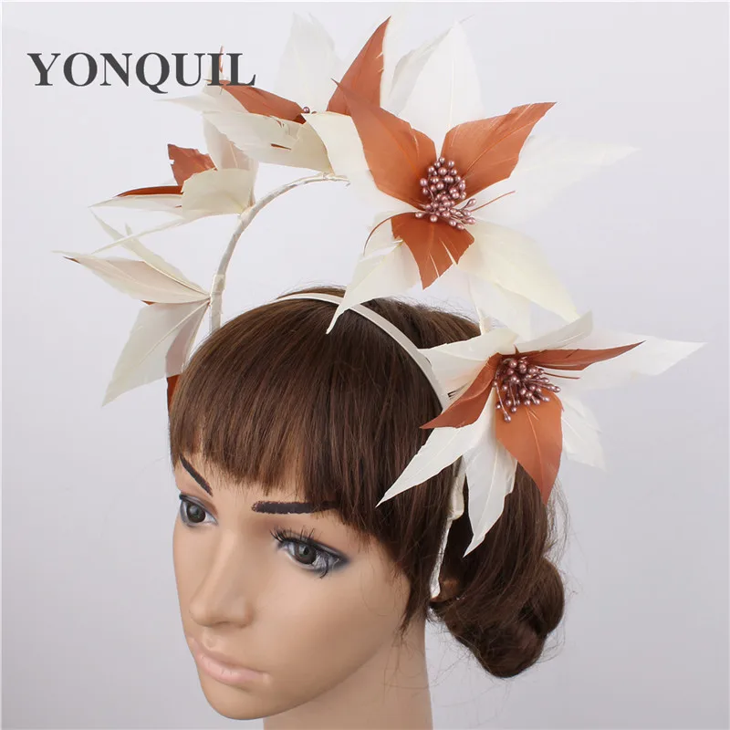 Women wedding fancy feather flower hair accessories ladies show bridal accessories formal dress cocktail fascinator hat headband