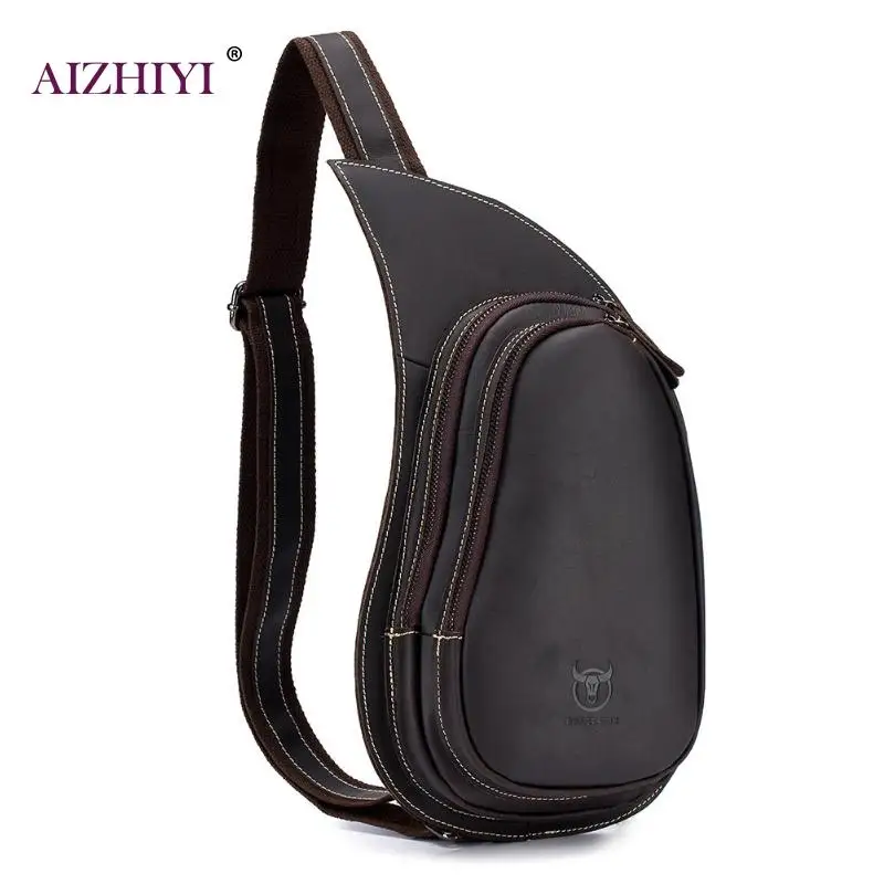 

BULLCAPTAIN Men Chest Pack Genuine Leather Phone Pouch Zipper Shoulder Bag