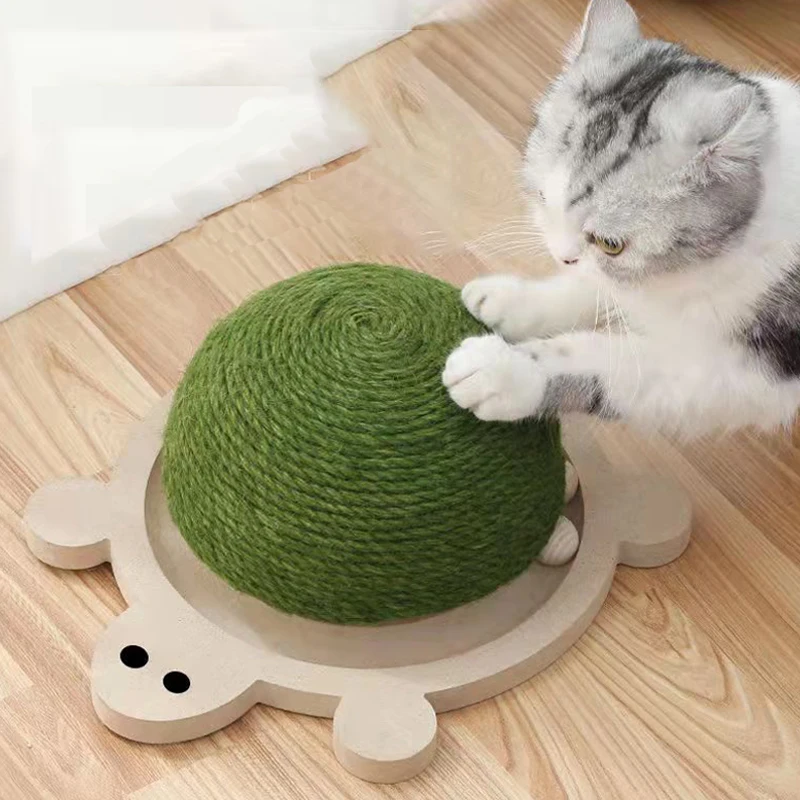 

Многофункциональные игрушки для домашних животных, Когтеточка из сизаля для кошек с деревянным поворотным механизмом, мяч из массива дерева, долговечная игрушка для кошек