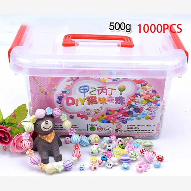 1000 шт DIY бусины игрушки для детей с коробкой для хранения ручной работы развивающий Творческий браслет ювелирные изделия для девочек Изготовление ювелирных изделий игрушки подарок - Цвет: D