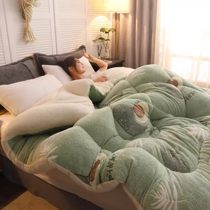 Super Warm Lamb Blanket Quilt Winter Double Velvet Quilt Thickened Warm Plush