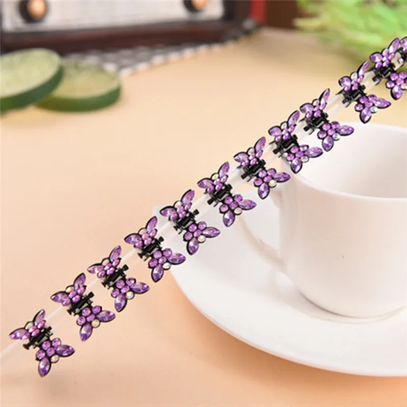 12 Pcs/Set Small Butterfly Shape Crystal Rhinestone Hair Claws Sweet Metal Hair Crab Clip For Women Headwear Hair Accessoires - Цвет: Purple