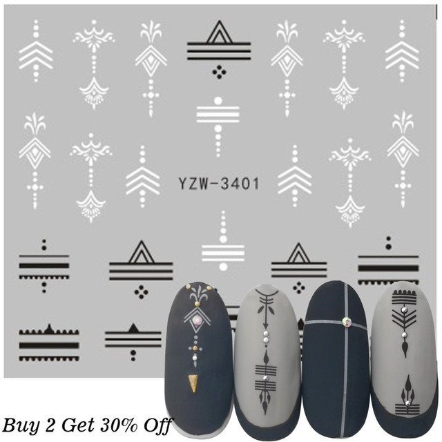 New Jewelry Nail Sticker Black Vintage Boho Style Decals Manicure Water Transfer Slider Foil Slider Decorations
