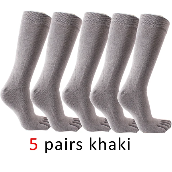 khaki WHLYZ YW Горячая Распродажа, носки с пятью пальцами, длинные, 5 пар/лот, чёсаный хлопок, одноцветные Компрессионные носки с пальцами, calcetines hombre - Цвет: khaki