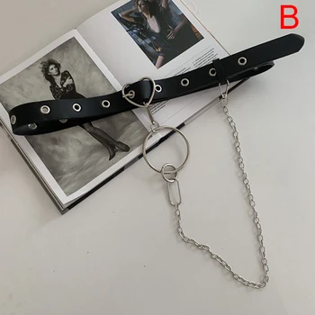 

Punk Chain Fashion Belt Adjustable Single Row Hole Pin Buckle Waist Belt Jeans Casual Female Decorative Waistband Bag