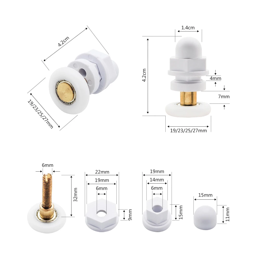 1 комплект 4 шт./8 шт. 19 мм/23 мм/25 мм/27 мм ABS и латунь дверные ролики одно колесо для раздвижной стеклянная дверь для душа комната в лачуге бегун шкив