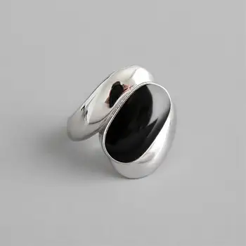 

Ins Style Black Epoxy Wide Face Open Ring Real 925 Sterling Silver Rings For Women High Quality Fine Jewelry Femme Gift 925-1060
