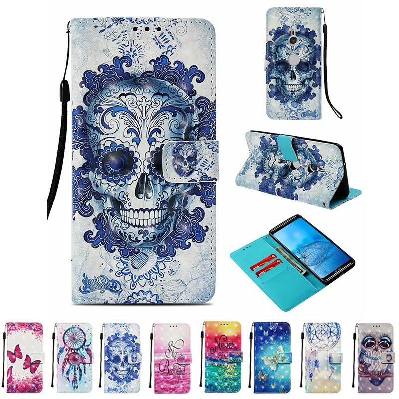 

For Sony Xperia XZ3 Animal OWL Unicorn Skull Painted Pattern 3D Print Flip Wallet Magnetic Clasp Leather Card Slot Case Cover