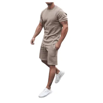 2025 Summer New Men Casual Shorts Sets Short Sleeve T Shirt +shorts Solid Male Tracksuit Set Men's Brand Clothing 2 Pieces Sets 1