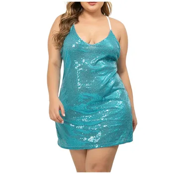 

Sequins Erotic Lingerie Women's Nightgowns Sexy Slips V-neck Nightdress Plus Szie Sexy Backless Sleepwear Party Nightie 4XL Hot
