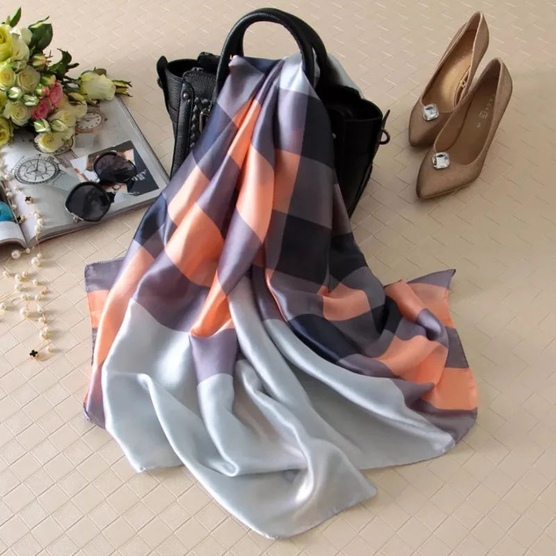 

2019 Classic women silk scarf female scarves ladies beach wrap chiffon shawl Camellia Printed sunscreen bandanna foulard muffler
