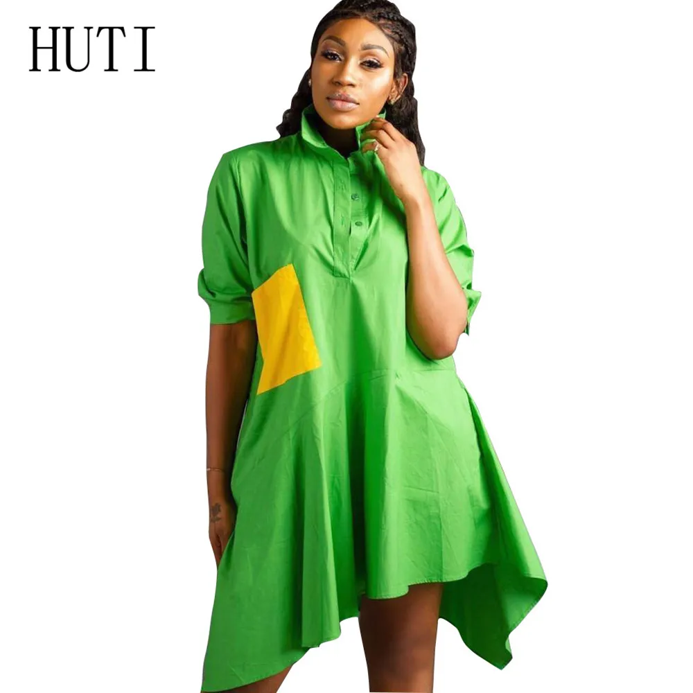 

HUTI Fashion Autumn Women Patchwork Dress Lady Long Sleeve Casual Turn-down Collar Female Dresses Elegant Loose Ropa Mujer