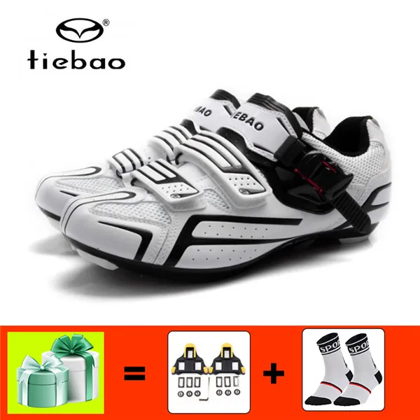 B1268 W with gift TIEBAO, обувь для шоссейного велоспорта, Триатлон, для езды на велосипеде, Спортивная, дышащая, Спортивная, sapatilha ciclismo, для велосипеда, мужские кроссовки - Цвет: B1268 W with gift