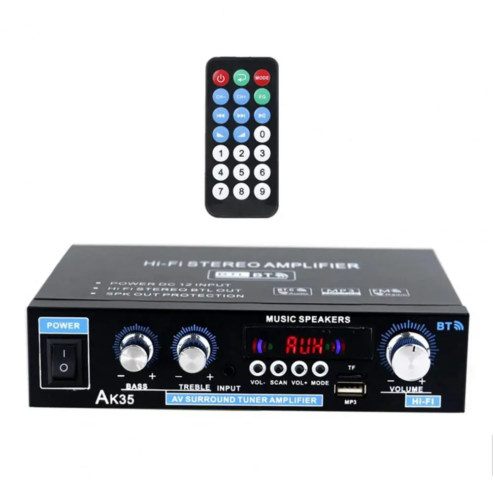 AK35 Home Car Amplifiers 2 Channel bluetooth 5.0 Surround Sound FM USB Remote Control Mini HIFI Digital Amplifier Stereo 400W*2 |