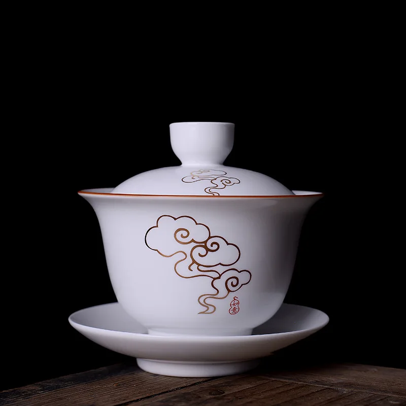 Clouds Матовая белая керамическая чашка для чая, китайский чайный сервиз Sancai Gaiwan, 180 мл, чайная кофейная чашка и блюдце, набор, чайная супница с крышкой, Подарочный фарфор - Цвет: Clouds