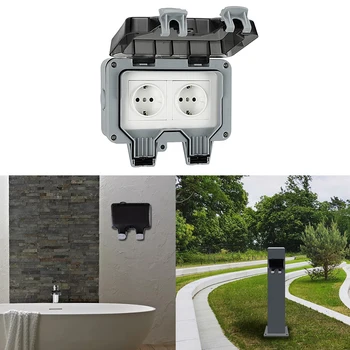 

IP66 Waterproof Weatherproof Outdoor Wall Power Socket 16A Double EU Standard Electrical Outlet Grounded AC 220-250V For Garden