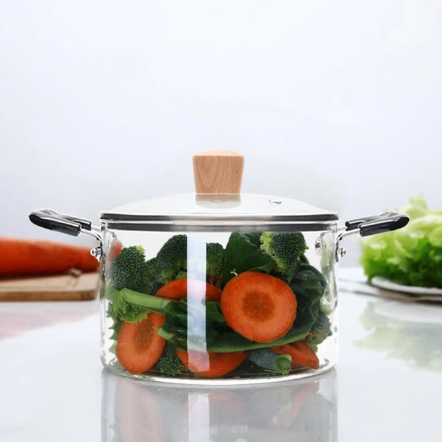Glass Cookware Simmer Pot, High Borosilicate Heat Resistant Glass Pasta  Instant Noodle Pot Pan, Universal Stoves Use, Clear Glass Pot for Soup 1.3L