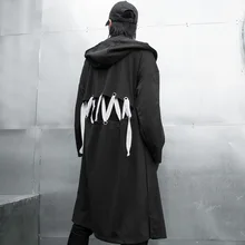 Мужская Осенняя длинная шаль с капюшоном Тренч Куртка мужская уличная хип хоп панковский кардиган пальто лента ветровка верхняя одежда сценическая одежда