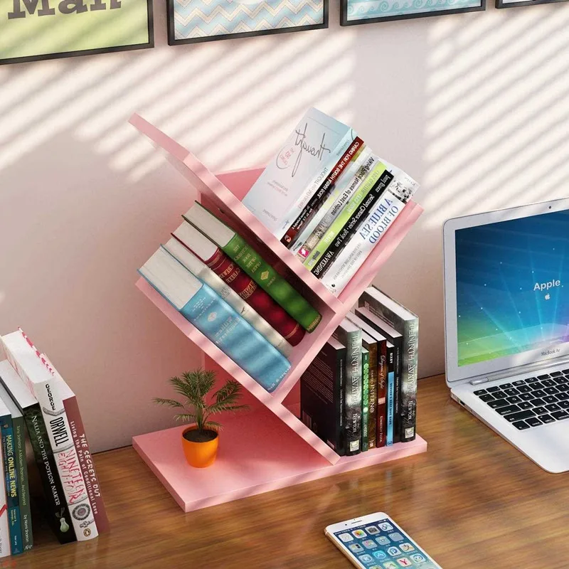 

Desktop tree bookshelf simple shelf student desk shelf creative color storage rack shelf organizer wood shelf