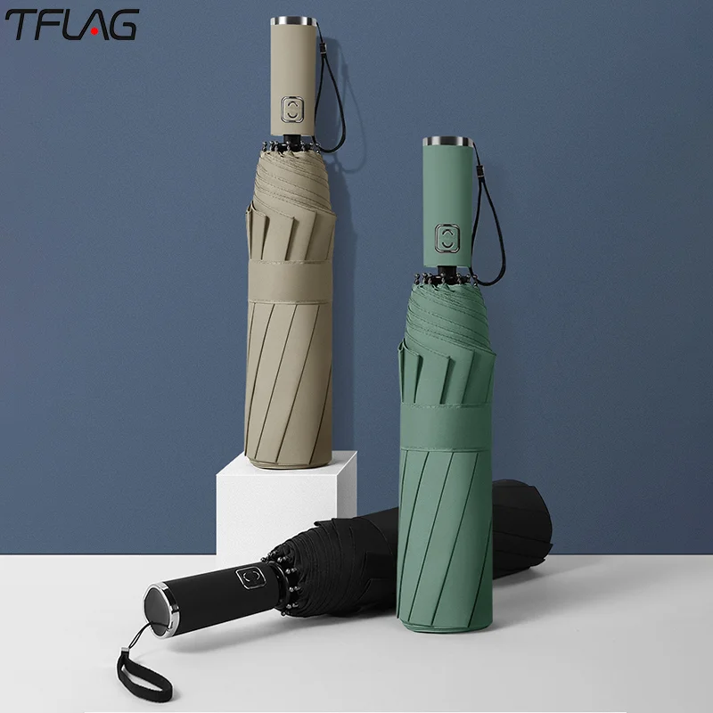 Tanie Wiatroszczelny Parasol automatyczny trzystopniowe ochrona uv słoneczny parasolka na deszcz stop aluminium deszcz Auto Parasol dla kobiet Man 2020 nowy