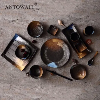 

ANTOWALL Japanese Style DIY Dishes Bowl Rough Pottery Underglaze Reduction Flame Ceramic Pottery Bowl Plate Tableware