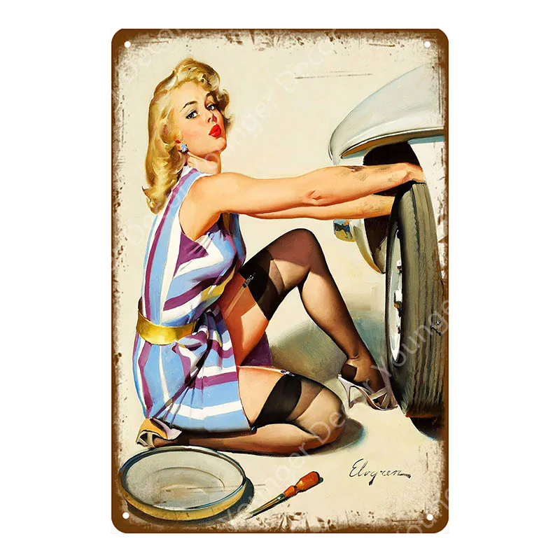 Винтаж ретро сексуальная леди Pin Up девушка живопись оловянные знаки металлический плакат стикер стены бар кофе дом клуб домашний декор YI-076 - Цвет: YD3152EI