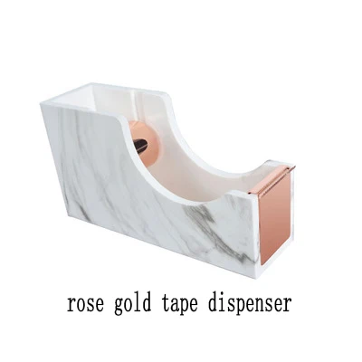 rose gold dispenser Мраморный степлер сверхмощный Настольный степлер книжный переплет поставки ленты диспенсер ручной резак Чехол Контейнер держатель Канцелярский набор - Цвет: rose gold dispenser