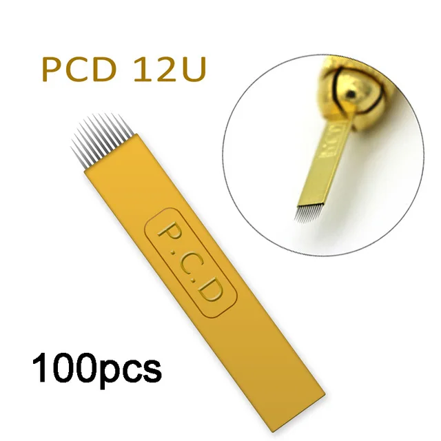 100PCS PCD 12U Shape 100 шт Lamina Agulhas микроблейдинг tebori 12 pin твердая PCD игла 14 19 U лезвие Перманентный макияж бровей Иглы татуировки Поставки - Габаритные размеры: 100PCS PCD 12U Shape