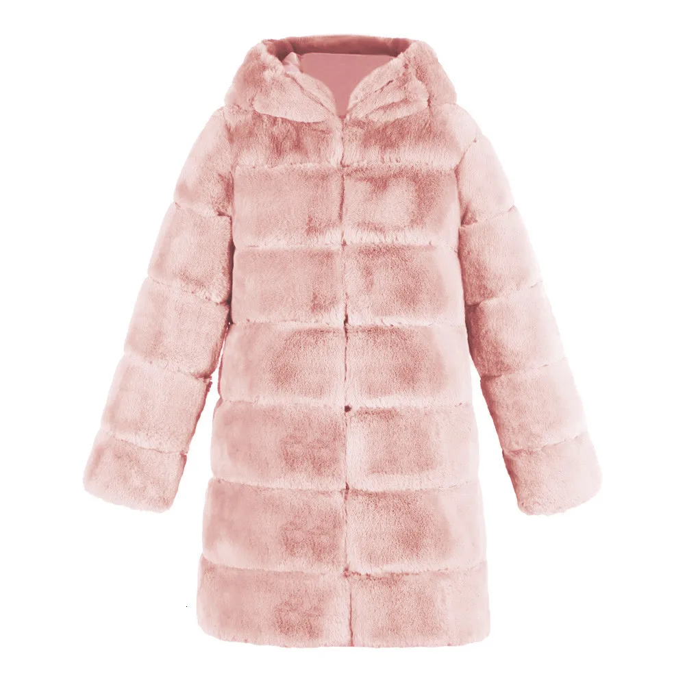 Женское модное роскошное пальто из искусственного меха с капюшоном, Осеннее зимнее теплое пальто